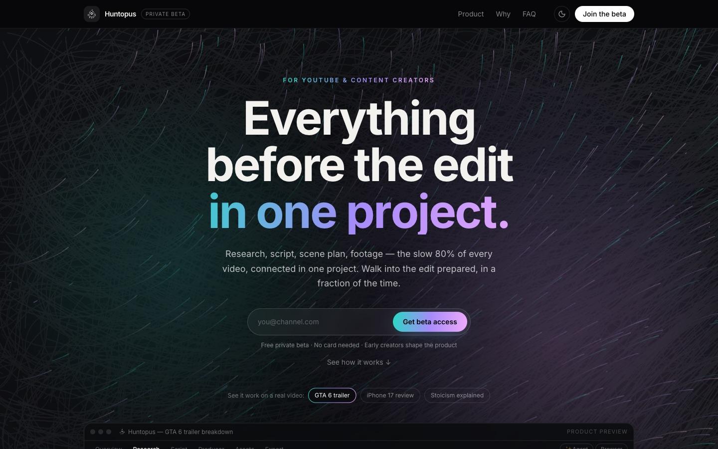 Huntopus — the live site