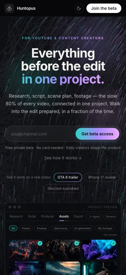 Huntopus — the live site